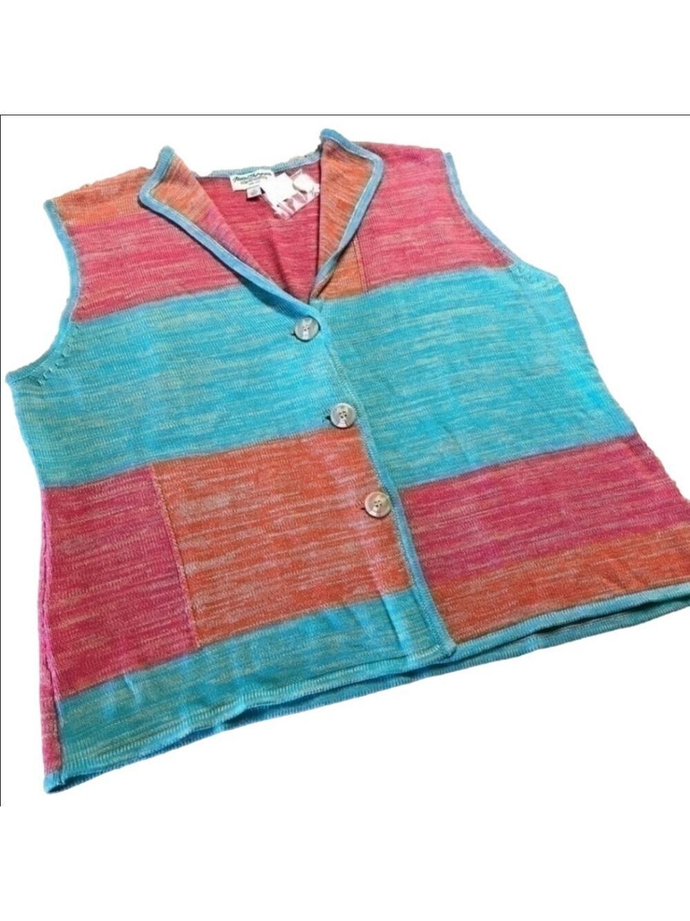 Plus Size Colorblock Sweater Vest Button Down Size 1X Cardigen Vest